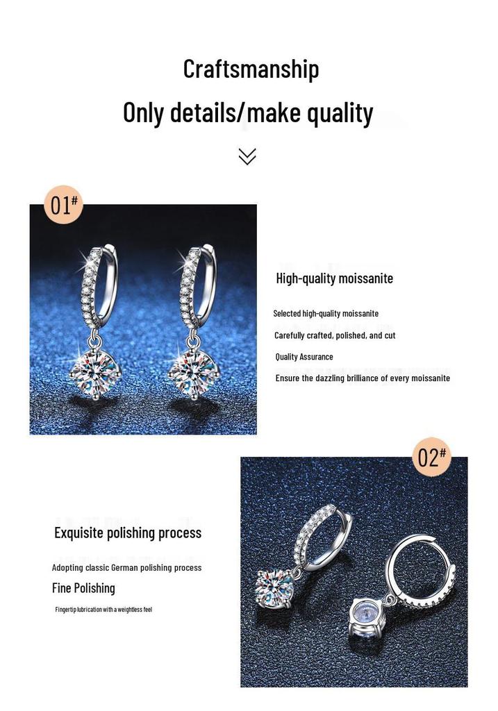 PT950-Plated S925 Sterling Silver Moissanite Four-Prong D-Color Earrings for Women