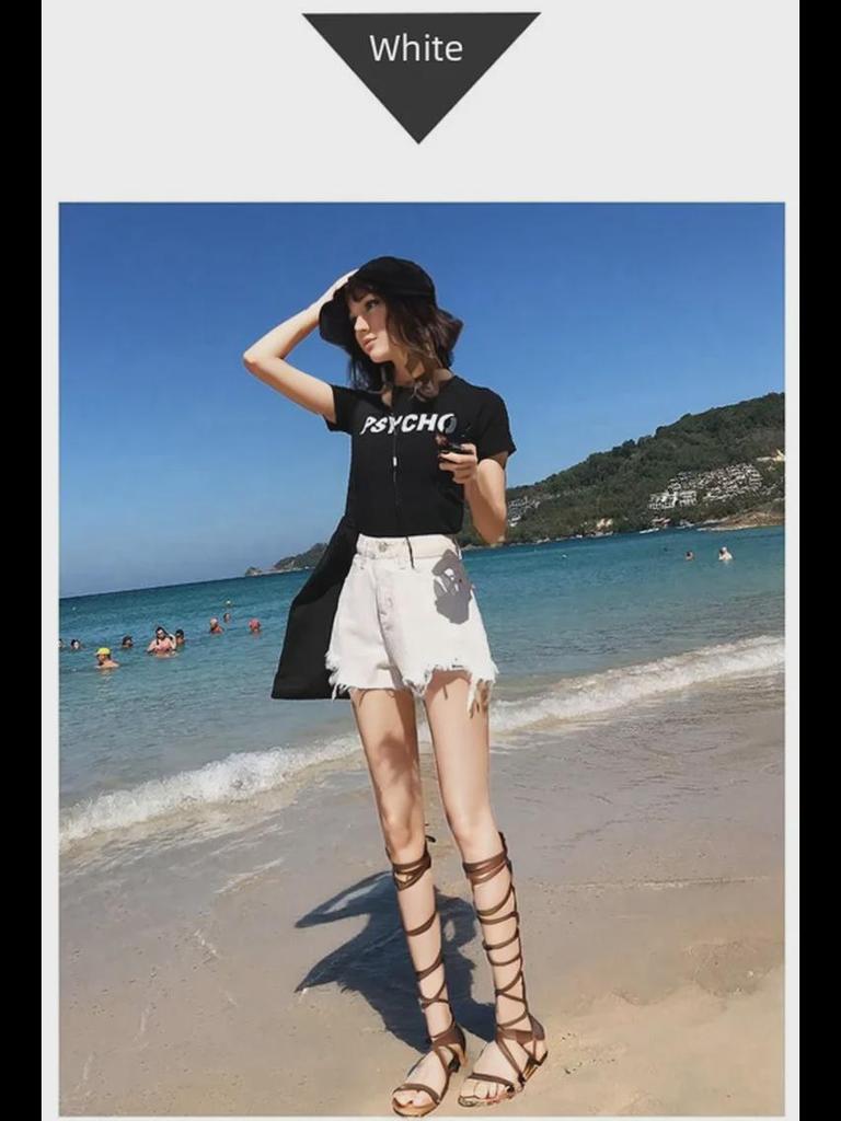 Hyuna Style High-Waist Ripped Denim A-Line Shorts - Women's Versatile Wide-Leg Summer 2020 Edition