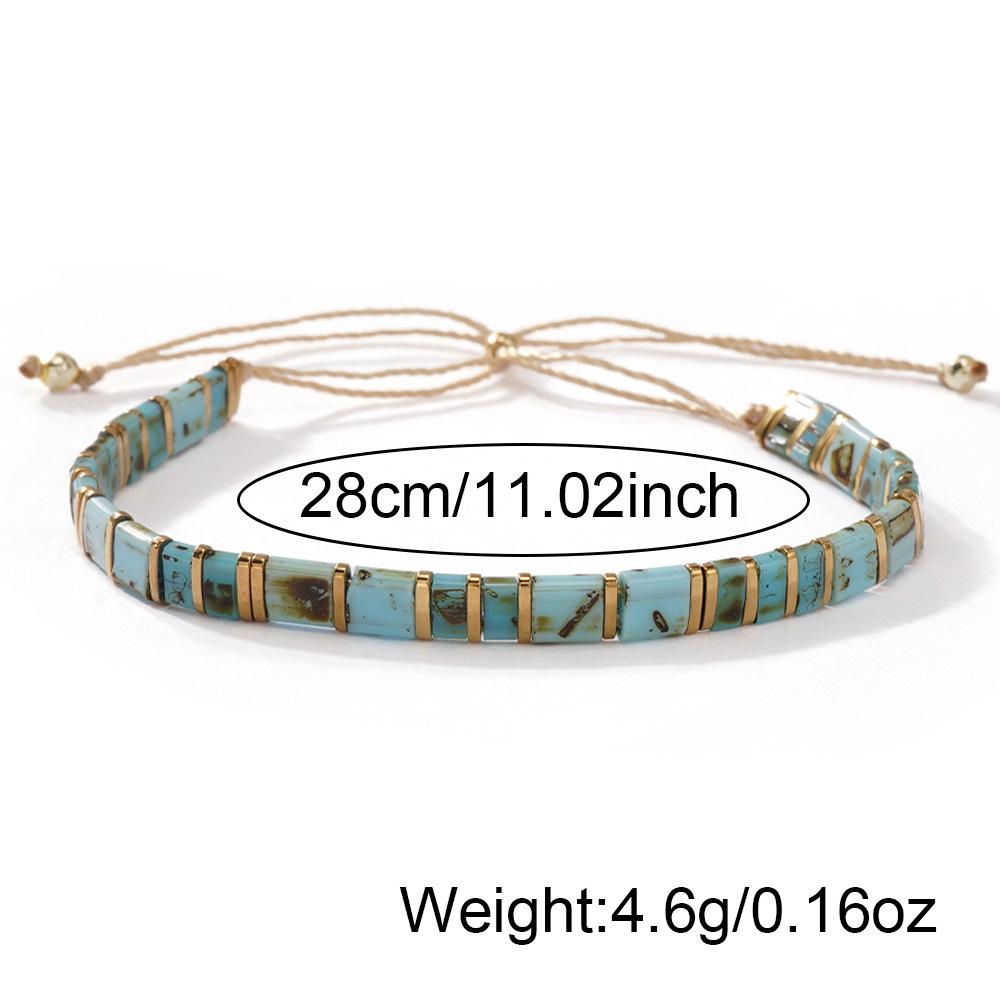 Bohemian Stacked Tila Bracelet Men's and Women's Retro Blue-Green Beaded Gold Chain Bracelet