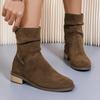 Woman Suede Ankle Boots Autumn New Fashion Thick Heels Back Zipper Boot Woman Design Chunky Heel Pointy Short Botas 2026