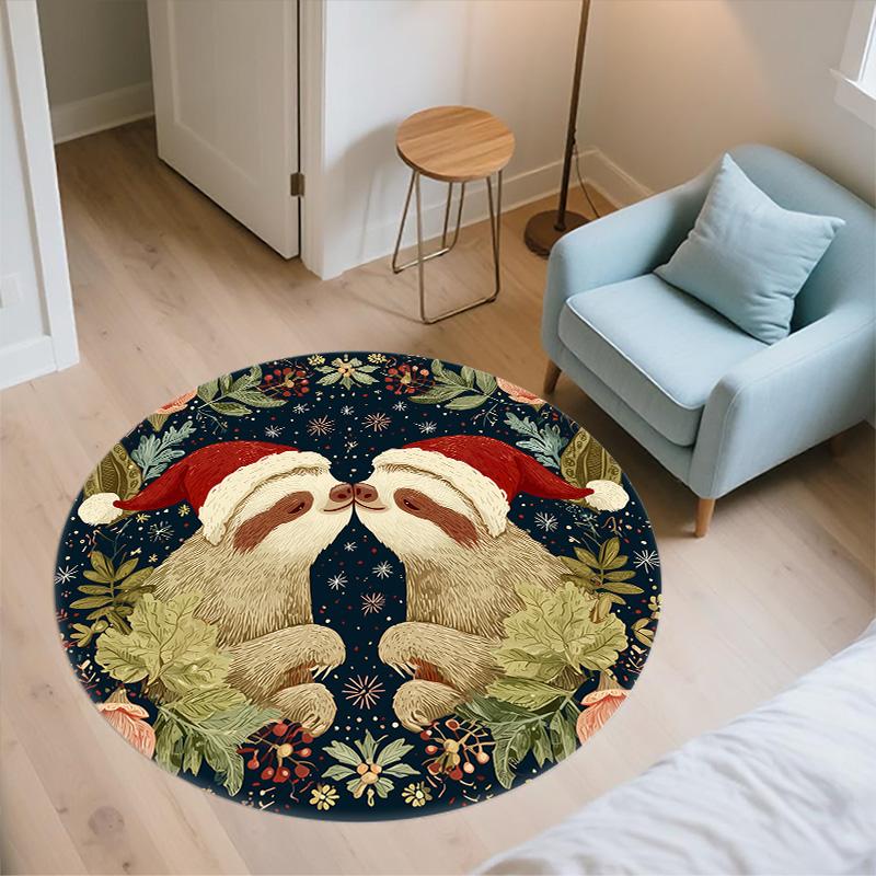 Symmetrical Animals in Grass,Round Area Rug,Carpet Rug for Living Room Bedroom Sofa Playroom Decor,Non-slip Floor Mat