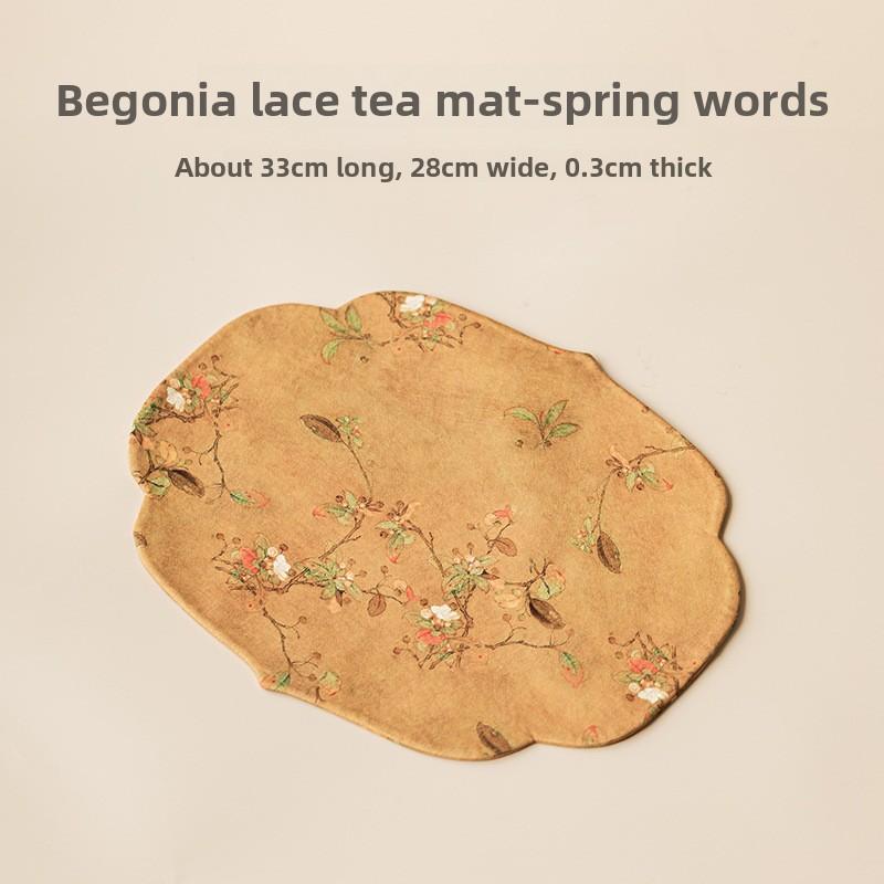 Chinese Style Begonia Edge Tea Table Mats Handmade Drink Coaster Household Dinner Table Cloth Mat Tea Ceremony Supplies Gift