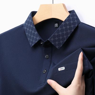 Sommer Neues Herren Kurzarm T-Shirt Eis Seide Umlegekragen Poloshirt Mittelalter Vaters Oberteil