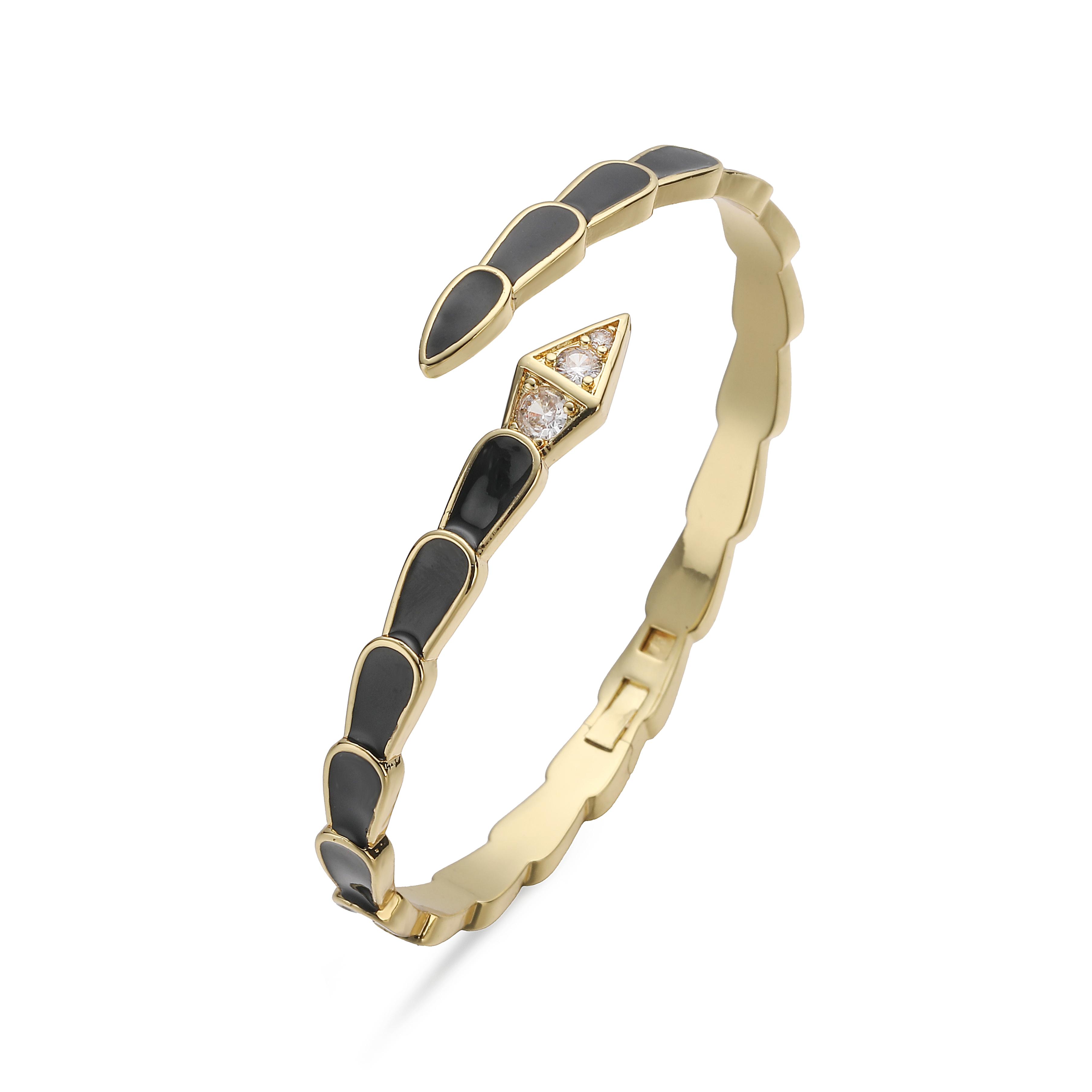 

HECHENG,Glazed Serpentine CZ Zircon Enamel Open Bangle Exquisite Minimalist Ladies Banquet Vintage Jewellery 1 Piece 60mm