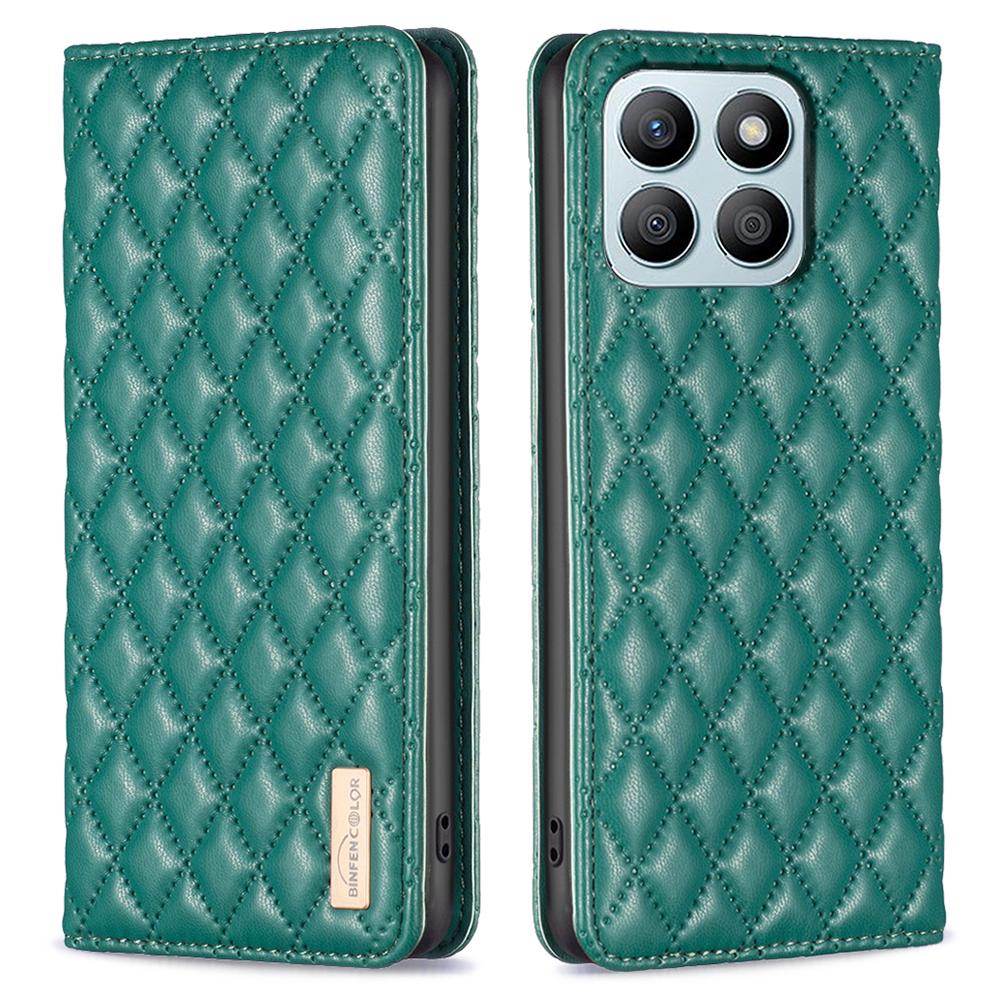 BINFEN COLOR BF Style-16 For Honor X8b 4G Case Stand Magnetic PU Leather Rhombus Grid Phone Cover