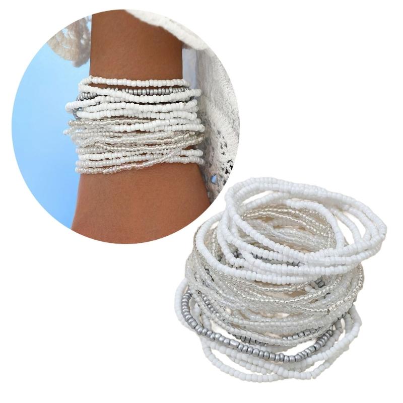 Set of 20 White  Bead Bracelets Jewelry Unique White Bead Bracelet Accessory for Beach Parties and Holiday Fun