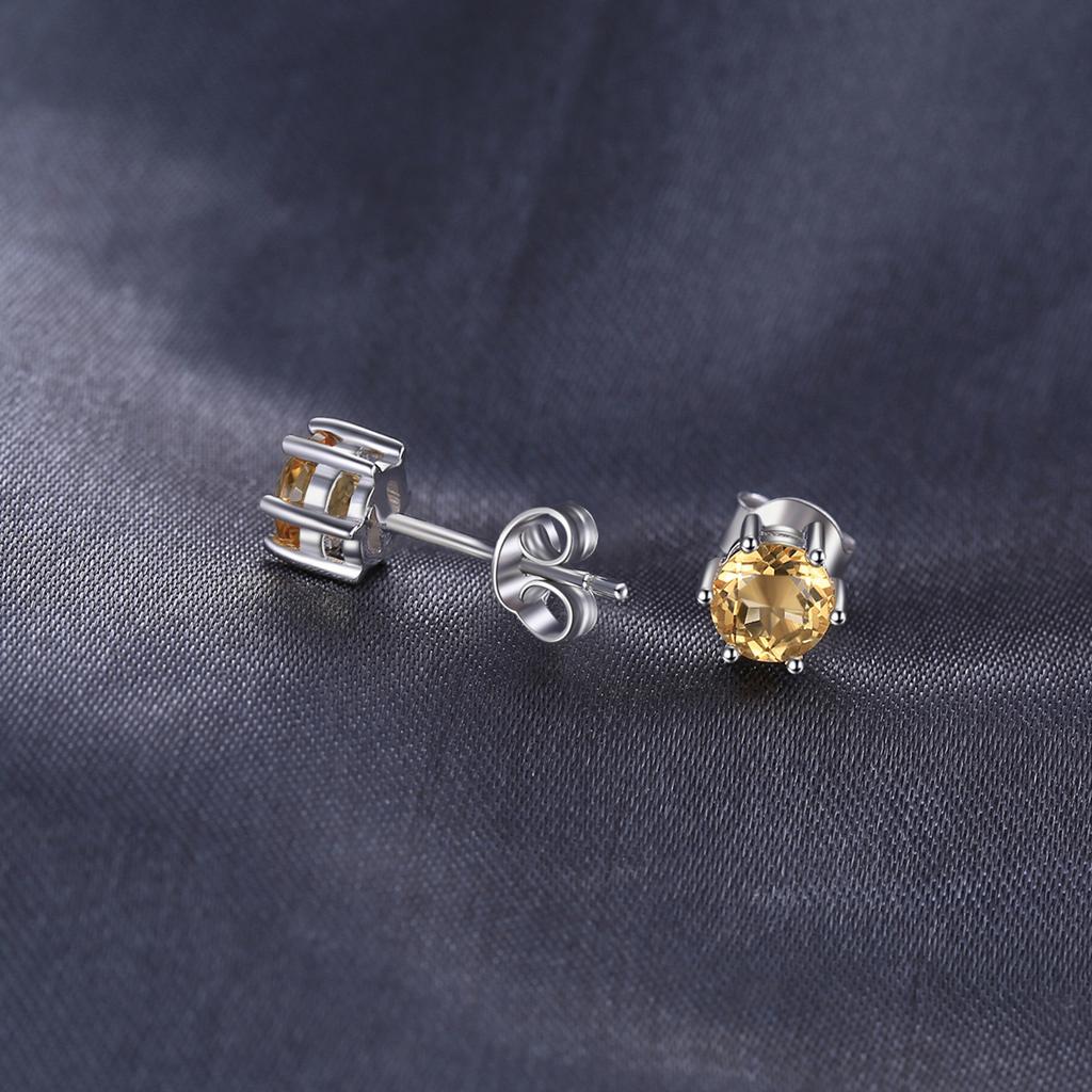 JewelryPalace Round Natural Yellow Citrine 925 Silver Stud Earrings for Women Statement Fashion Gemstone Jewelry Gift