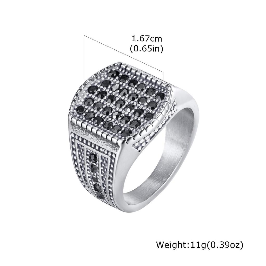 Titanium Steel Zircon Tiger Eye Ring: Men's Turquoise Hip Hop Fashion Accessory