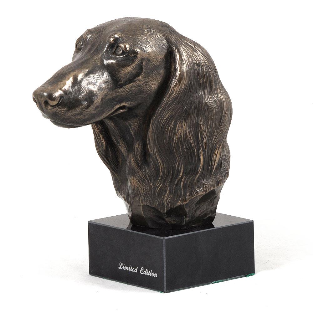 Dackel Langhaar, Wiener Hund, Dachshund - Hundestatue, Büste auf Steinsockel, Skulptur, Trophäe für Hundeausstellung der Marke Art-Dog