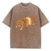 Oversize T Shirt Vintage Washed Cotton T-Shirt Y2k Retro Hummor Bread Cat Graphic Tee Casual Streetwear Spring Summer