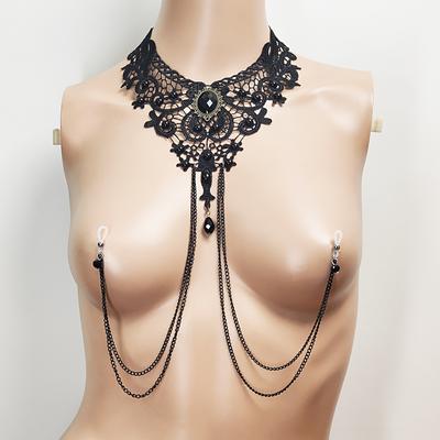 Practical and Sexy Nipple Ring Tassel Necklace Chest Chain Body Chain Summer Nipple Chain Tight Corset Chain Lace Nipple Chain