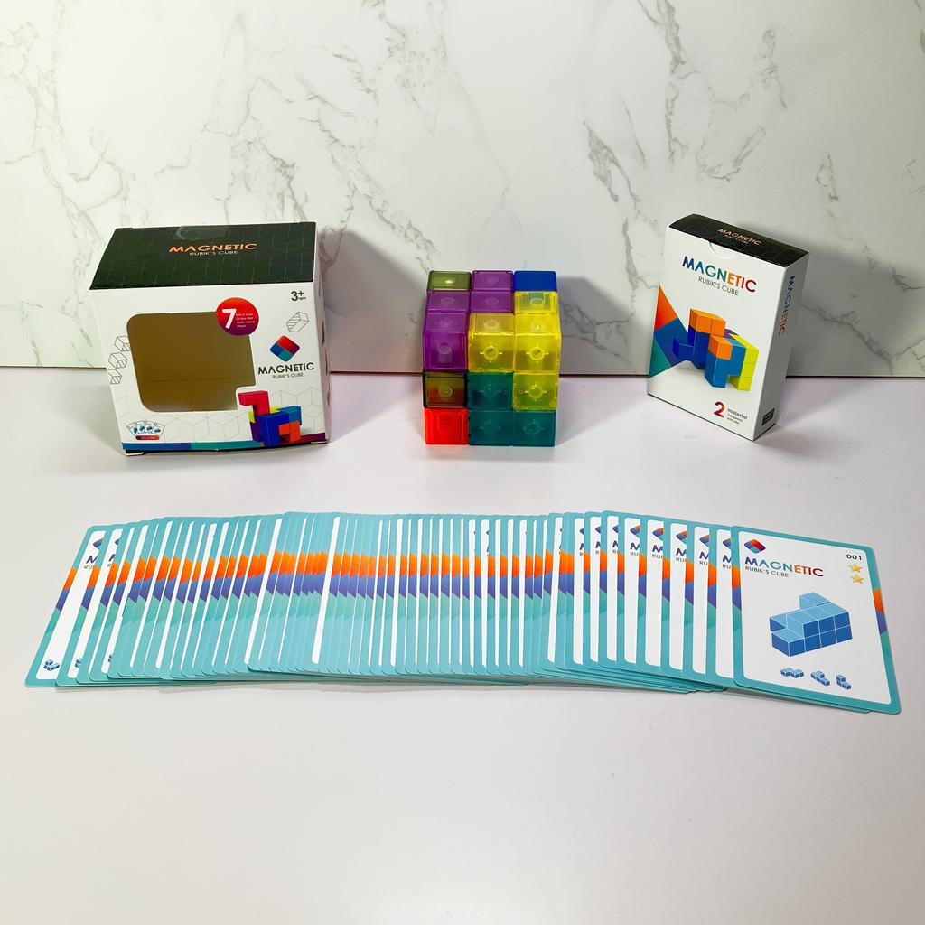 DIY Magnetic Cube Building Blocks 3D Magnet Tile 7Pcs Set Puzzle Speed Cube 54pcs Guide Cards Intelligence Toys For Children