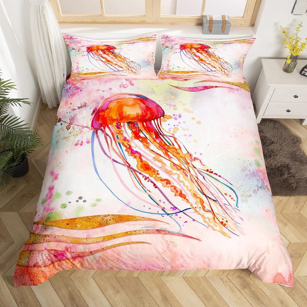 3D Octopus Sea Turtle Duvet Cover Retro Sailboat Crab Reptile Bedding Set Marine Mediterranean Style Jellyfish Comforter Cover