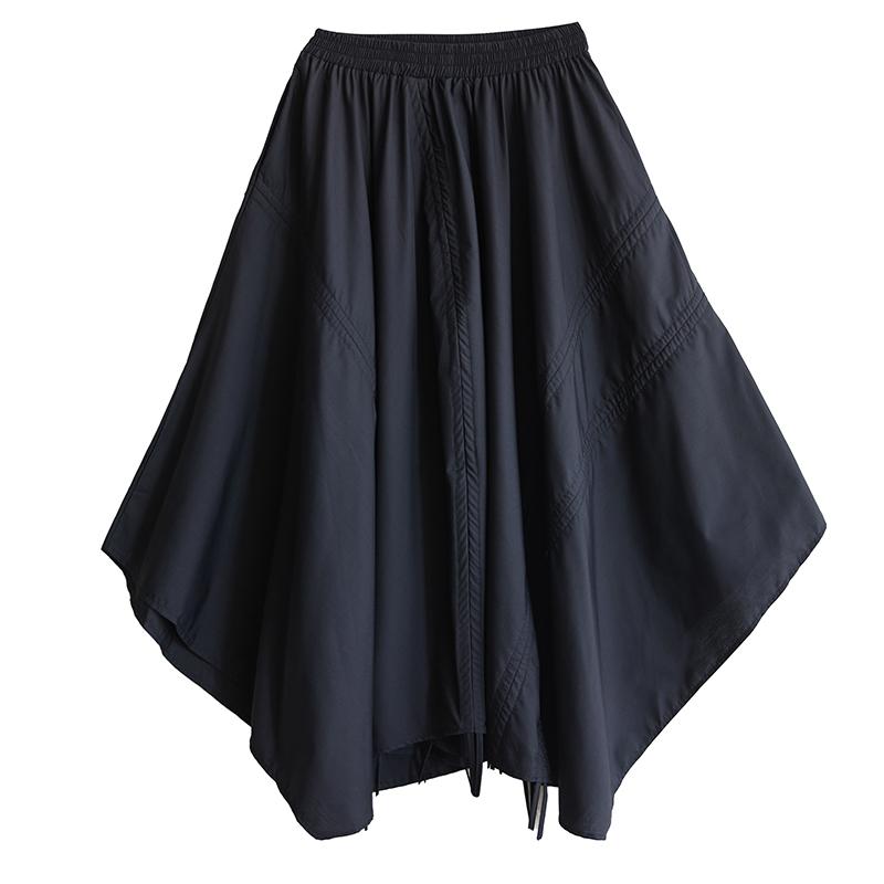 Dimanaf 2025 Summer Women New Skirts Plus Size Solid Elastic Waist Pleated Elegant Black Skirts