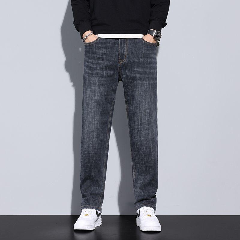 Men's High-End Retro Straight Jeans - Elastic, Thickened, Plus Velvet, Casual Long Pants for Autumn and Winter