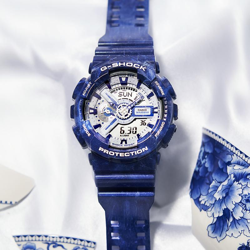 CASIO Men Liquid Crystal/Analog Dual Display Series Blue Watch GA-110BWP-2APFQ