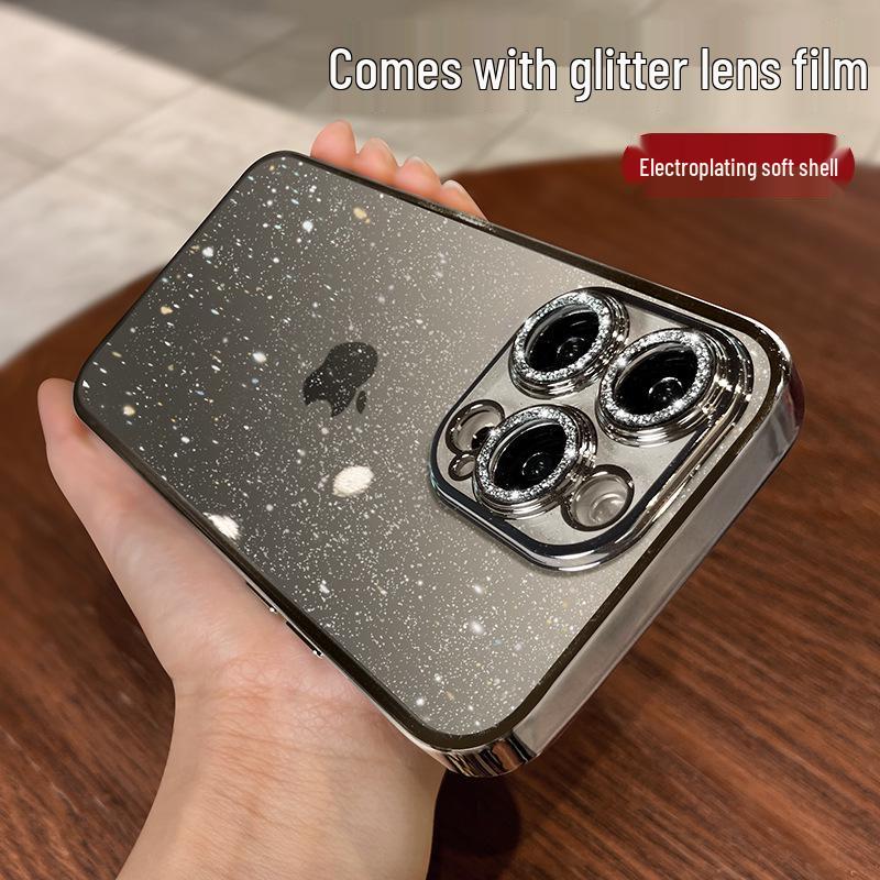 Compatible Glitter Lens Film Phone Case for Apple 17 Pro Max & 16 Pro with Electroplated TPU Full Coverage & Drop Protection