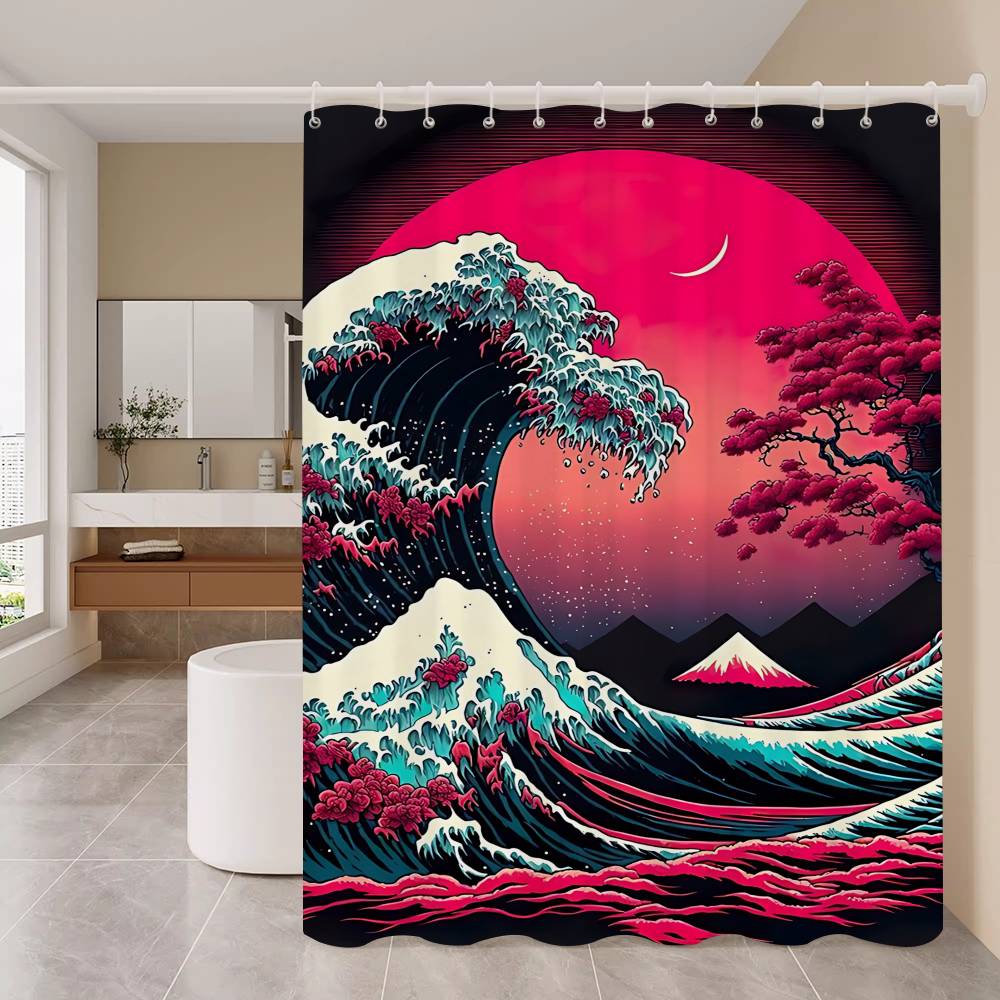 Art The Great Wave Shower Curtain Summer Beach Bathroom Decorative Shower Curtain, Waterproof
