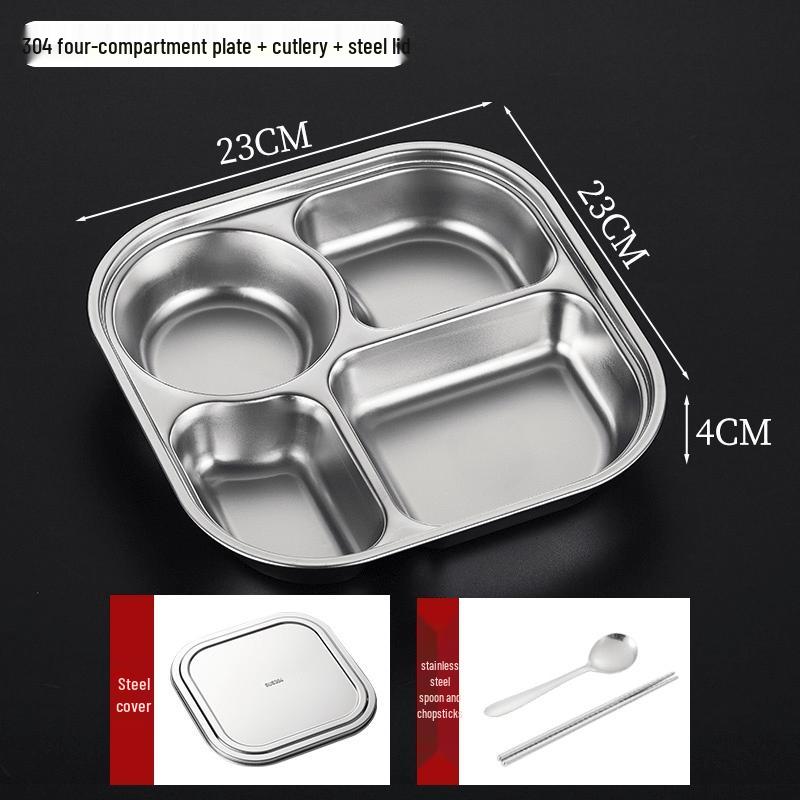 316 Stainless Steel 3-Compartment Lunch Tray with Lid