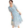 Chiffon Karomuster Kurzarmkleid für junge Mütter und ältere Frauen