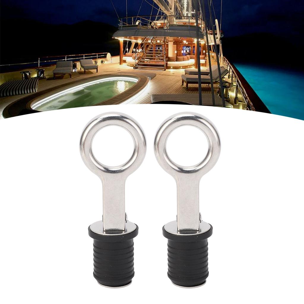 2PCS Boat Plug Snap Handle Stainless Steel Boat Drain   Plug Marine Rubber Plug Accessories for Ships Yachts