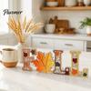 Solid Wood Harvest Theme Signs 4Pcs/Set Fall Wooden Tabletop Signs, Autumn Maple Leaf Letter Decorations for Table Tiered Tray Fireplace Dining