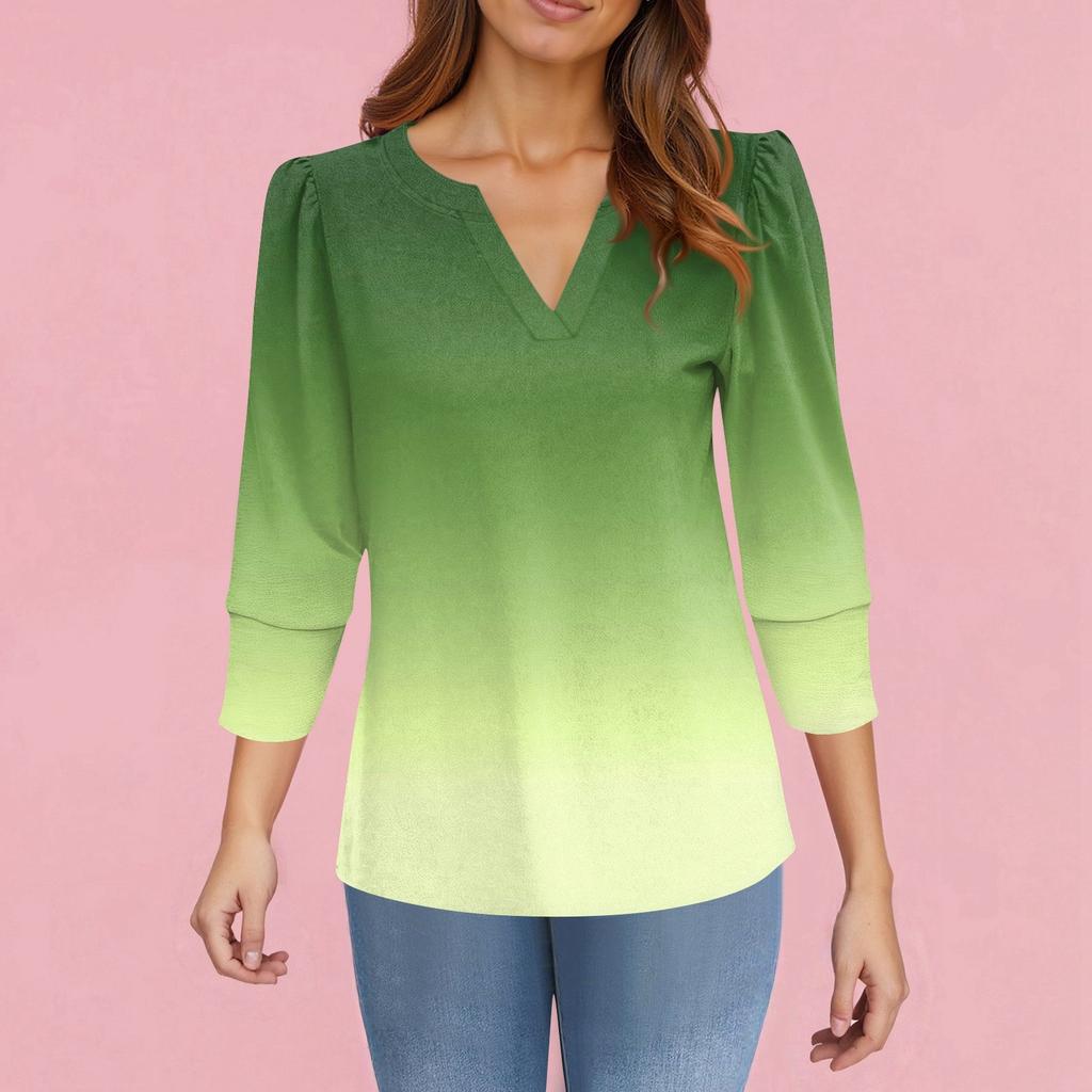 Damenmode Lässig 3/4 Ärmel Print Hemd Damen V-Ausschnitt Oberteile