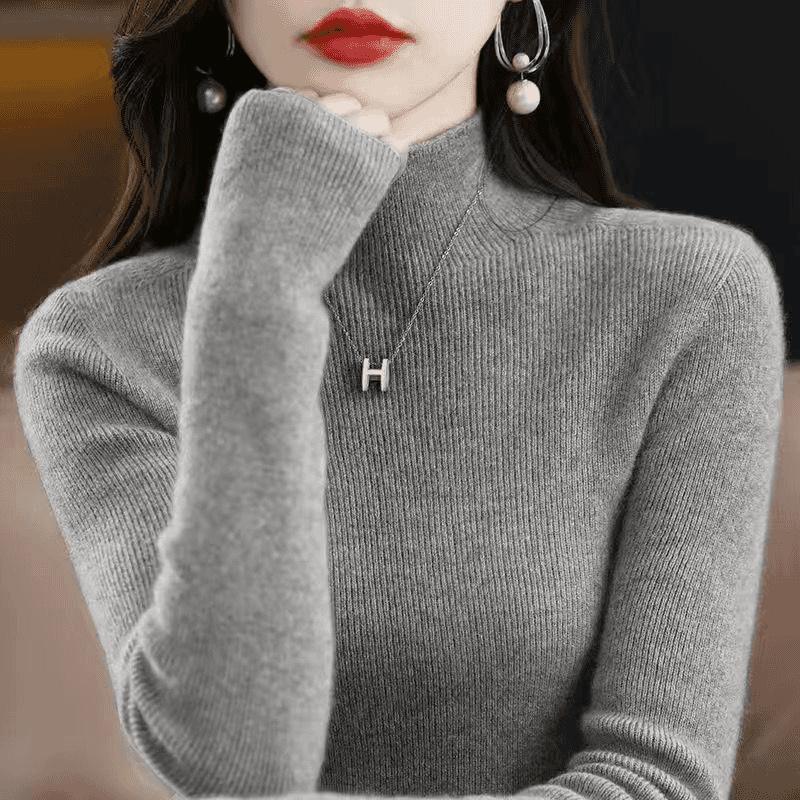 Pullover Sweater for Women Long-Sleeve Female Half High Collar Long Sleeve Sweater