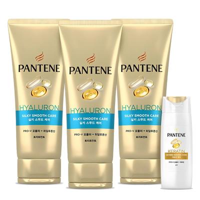Pantene Silky Smooth Care Hair Treatment 220ml X 3p + Keratin Extreme Damage Care Shampoo 90ml Set, 1 Set