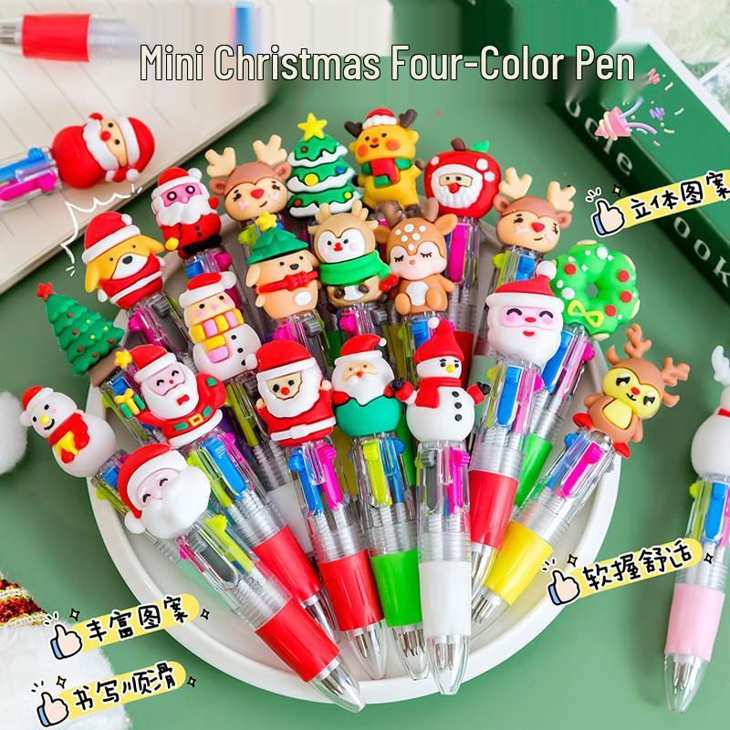 Cartoon Four-Color Ballpoint Pen - Cute Mini Oil Pen for Elementary Students, Learning Stationery, School Rewards, and Gifts