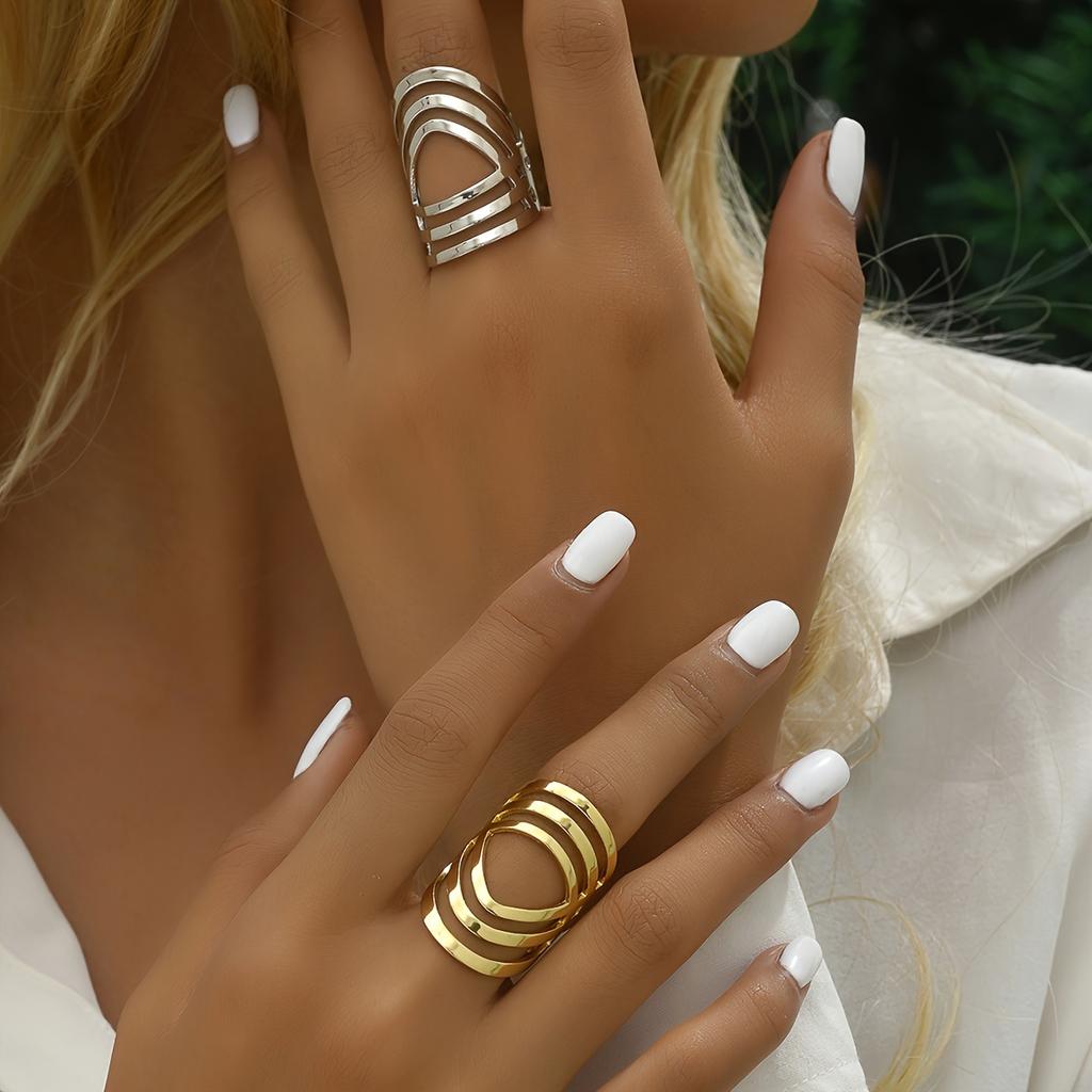 1pc Hip Hop Style Cuff Ring Hollow Geometry Design Match Daily Outfits Party Accessory Adjustable Suitable For Men And Women