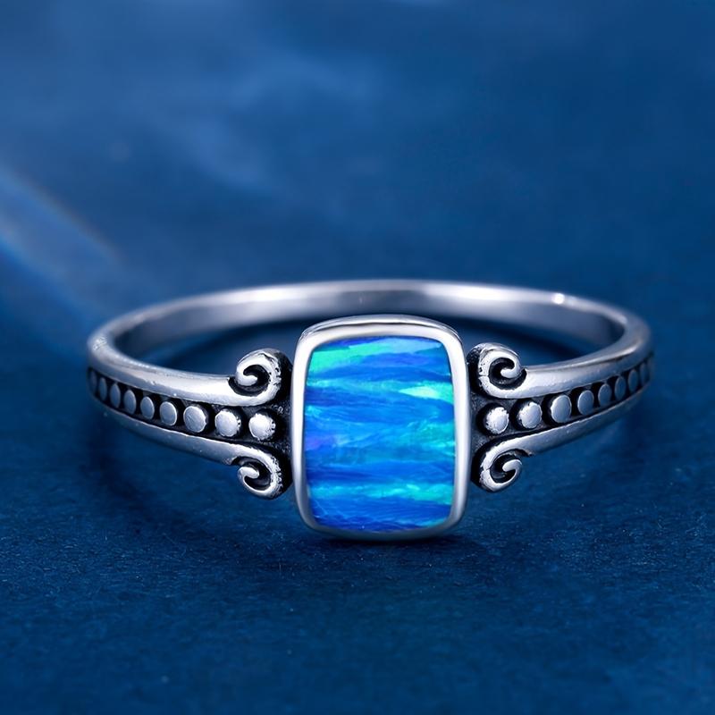 

Винтажные кольца из стерлингового серебра 925 пробы в стиле бохо для женщин с квадратным опалом, подарки на годовщину для возлюбленной, роскошные ювелирные изделия 10 синий