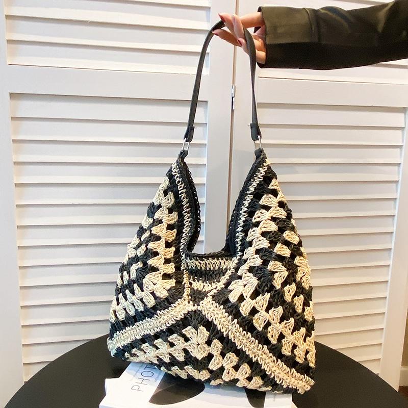 Fashi Straw Ctrasting Colors Large Capacity Shoulder Bags 2026 High Quality Versatile Sweet Bags Seaside Vacati Beach Bags