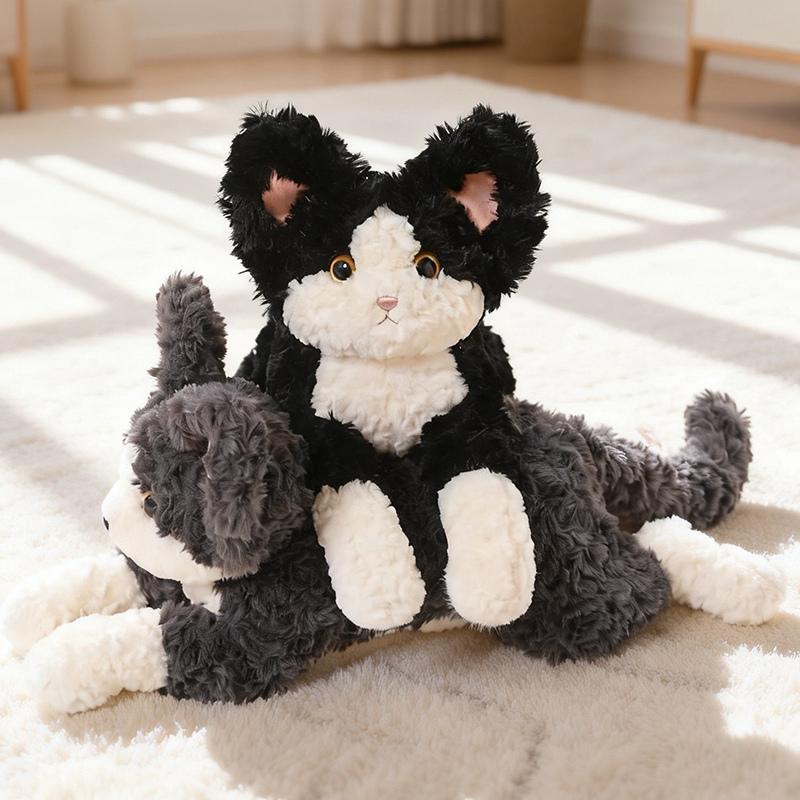 Favorite Toy Unisex Kids Grey Adorable Devon Rex Cat Plush Toys Stuffed Lifelike Lying Prone Cat Doll Soft Comfy Kids Companion Doll Super Cool Gift