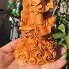 Wooden Statue of Guanyin Sending Children Chinese Style Figure of The Buddha Solid Wood Carving Crafts Home Decoration 20cm