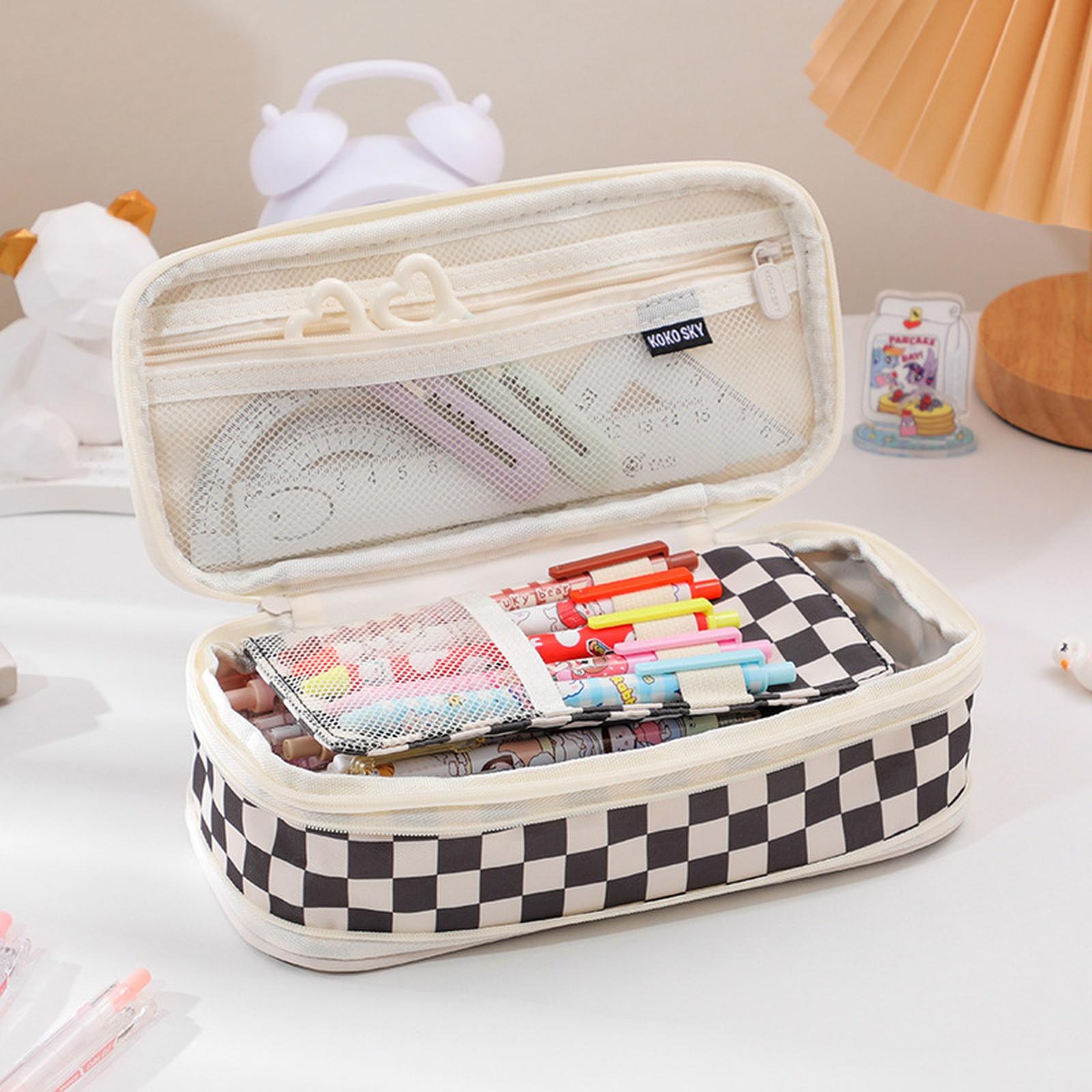 Retractable Pencil Case Multifunctional Double Zipper Large Capacity Pouch чёрный