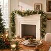 Christmas Garland 6FT with Gold Fan Leaves and Red Berries for Fireplace Mantel and Window Decoration