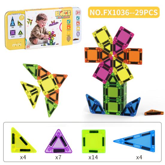 29/50Pcs/Set Colorful Magnetic Tile Kit Clear Geometric Shape Building Block Magnet Preschool Educational