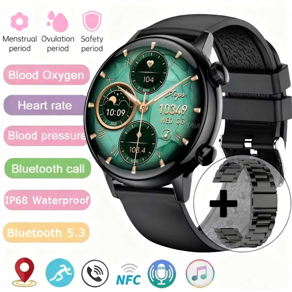 Smart Talk Watch Damen AMOLED Display NFC Steuerung Mass Dail Bluetooth Anruf Smartwatch Herzfrequenz Blutdruck Frauengesundheit