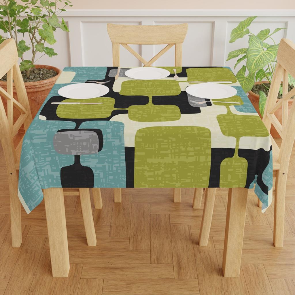 Mid Century Modern Retro Geometrischer Quadratischer Tischdecke - Vintage Stil MCM Abstrakte Küchentischabdeckung