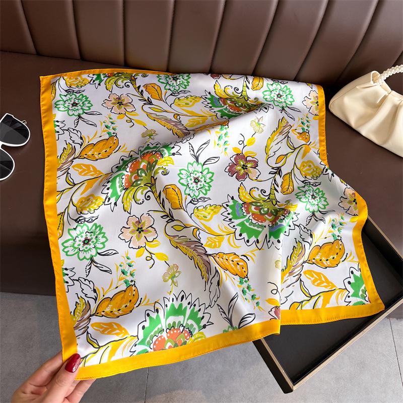 Women S Elegant Printed Simulated Silk Square Scarf For Summer Sun Protection