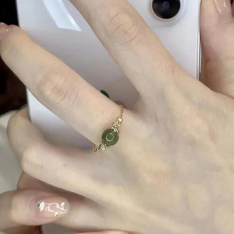 New Vintage Fashion Adjustable Rings For Women Can Turn To Relieve Anxiety Jade Ring Gold Color Party Creative Jewelry