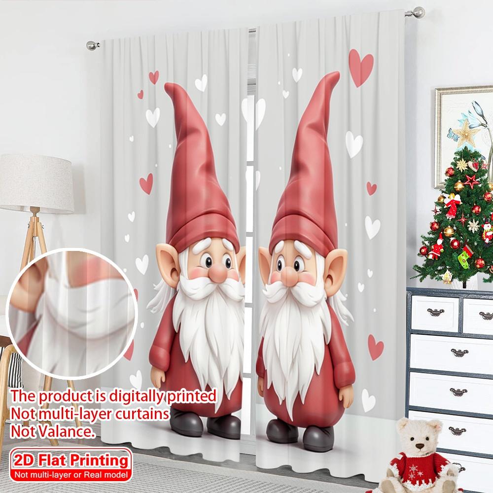 2pcs 2D Flat Printing Merry Christmas Curtains Cute Christmas Gnomes Couple Polyester Without Electricity Holiday Decorations