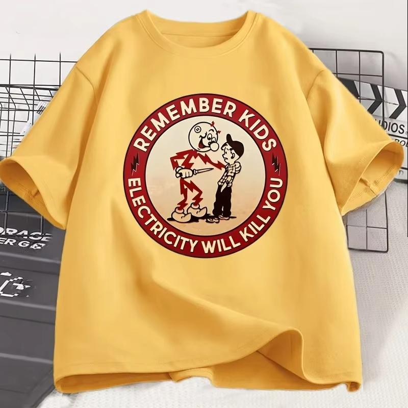 

Remember Kids Electricity Will Kill You Tshirt Unisex Women Short Sleeve Tshirt Casual Round Neck Tshirts Clothing Top M
