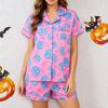 Halloween Women's Pajama Set Lapel Collar Open Front Cardigan Short Sleeve & Shorts Loungewear Loose Ultra Soft Casual Homewear Sleepwear Outfit