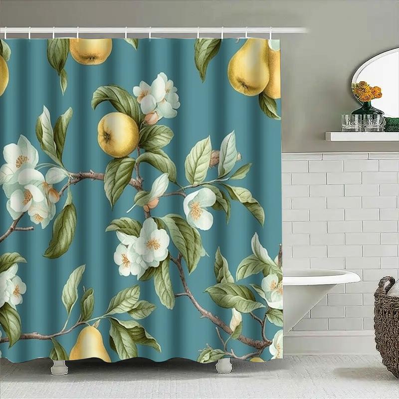 Modern bathroom decor shower curtain with floral fruit pattern for kids' bath area waterproof fabric washable home accessories B