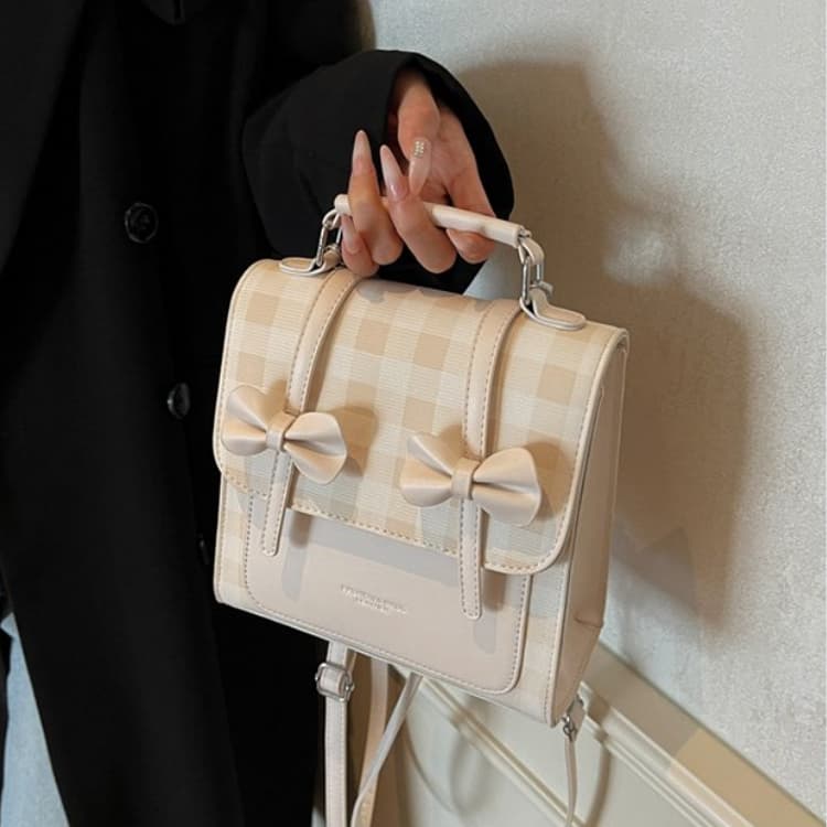 

Bow Plaid Shoulder Small Square Bag Female off білий колір