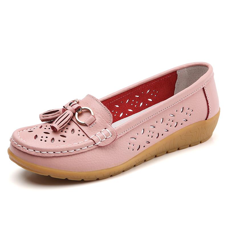 Women's spring and summer new 35-44 sandals, mom's genuine leather shoes, breathable and anti-slip casual loafers