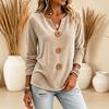Women's Elegant Velvet Long Sleeve V-Neck Button Top for Work and Evening Wear