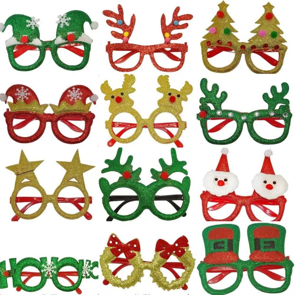 12pcs Christmas Glasses Santa Claus Xmas Tree Elk Paper Glasses Frame Photo Prop Christmas Decorations Navidad Kid Gifts